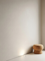 Minimalist beige textured ottoman in a modern, neutral-toned interior with soft lighting and clean design for contemporary home decor
