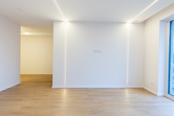 Empty Modern Room Interior with Wooden Flooring and White Walls
