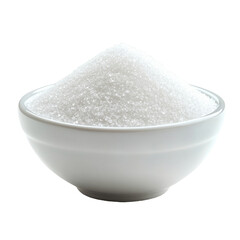 Fine white sugar heaped in a pristine bowl set against a bright Transparent background for culinary use, sugar in white bowl isolated on PNG background