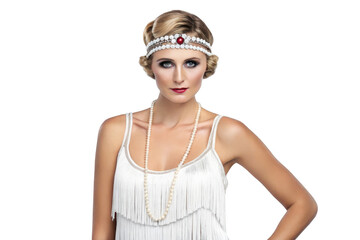 Woman in flapper dress isolated on transparent background