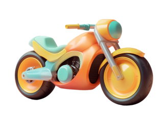 3D Of Cartoon Motorcycle Render on Transparent Background