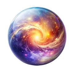A shimmering, celestial sphere encases a swirling nebula, radiating a mystical energy on a transparent