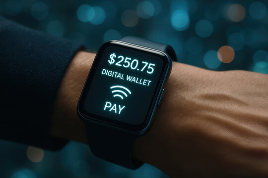 Businessman using smartwatch for contactless payment in digital wallet