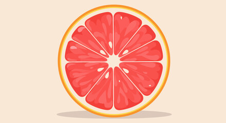 A vibrant, juicy cross-section of a fresh pink grapefruit slice, perfectly illustrated with a clean, minimalist style on a light background.