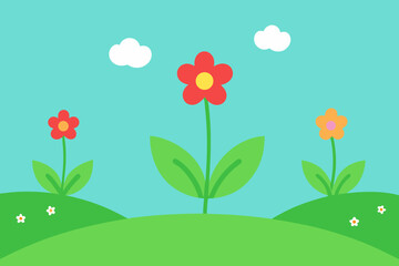 A Simple Spring Scene With Green Ground And Flower Outlines For A Fun And Fresh Vibe