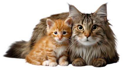 Cozy Cat Family Portrait: Two cats of different sizes and colors create a sweet, heartwarming portrait that radiates love and familial affection, capturing the spirit of togetherness.