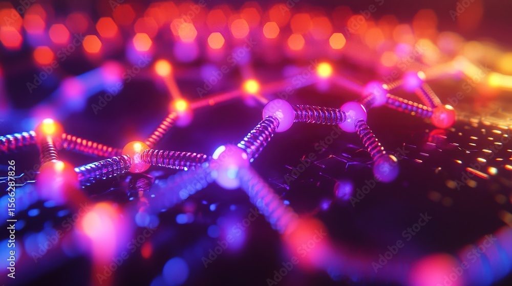 Poster abstract glowing molecular structure with spheres and connections network