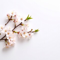 Fototapeta premium Beautiful cherry blossom branch on white background spring floral bloom