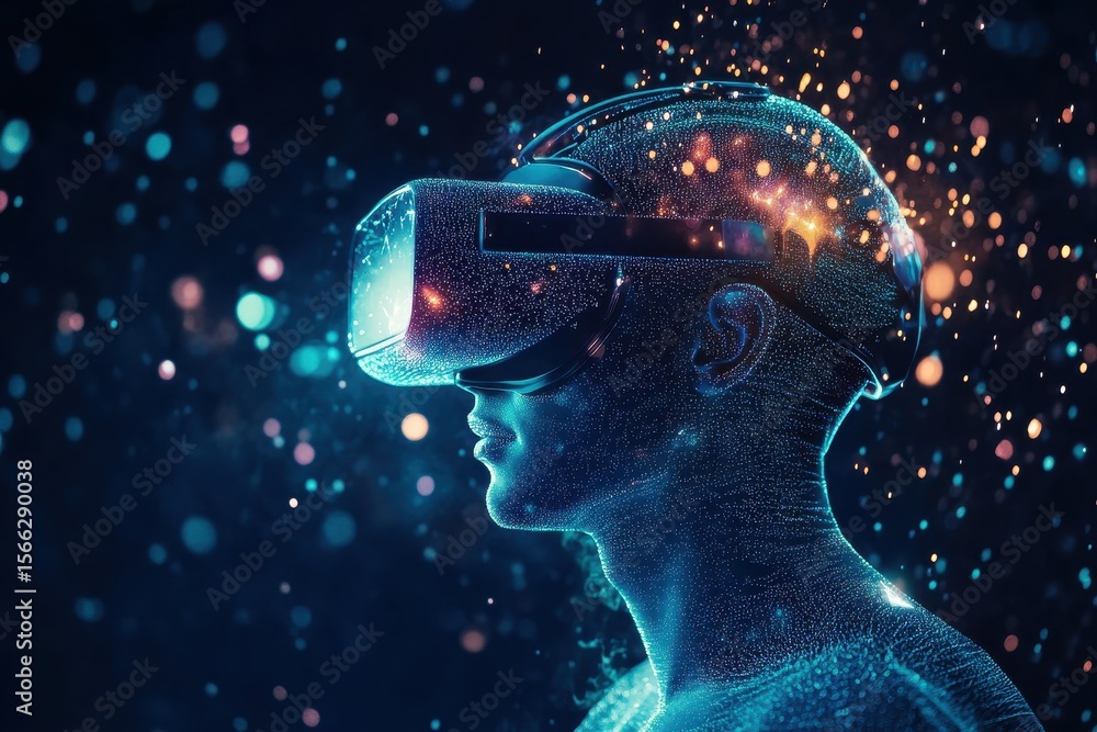 Poster ai conceptual motion design showcases virtual reality experience in a futuristic setting, reveals ai