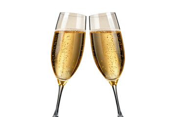 Two champagne glasses toasting isolated on transparent background