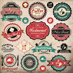 Collection of vintage retro grunge coffee and restaurant labels, badges and icons.eps