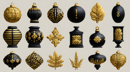 Black and gold ornate decorative elements collection