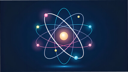 Stylized Atomic Structure A Glowing Dark Navy Blue Illustration
