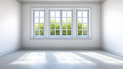 Obraz premium Bright Empty Room with Large Window and Sunlight