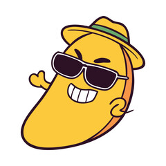 Mango in cute cartoon character style with expressive face and limbs.