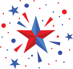 Vector art of red and blue starburst vector graphic, isolated on transparent background, with sparkling fireworks
