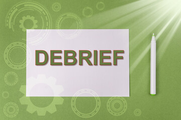 Debrief text on the green background
