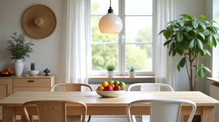 Aesthetic Dining Room with Frosted Globe Pendant Light and Fresh Fruit Bowl Capturing Natural Elegance and Comfort