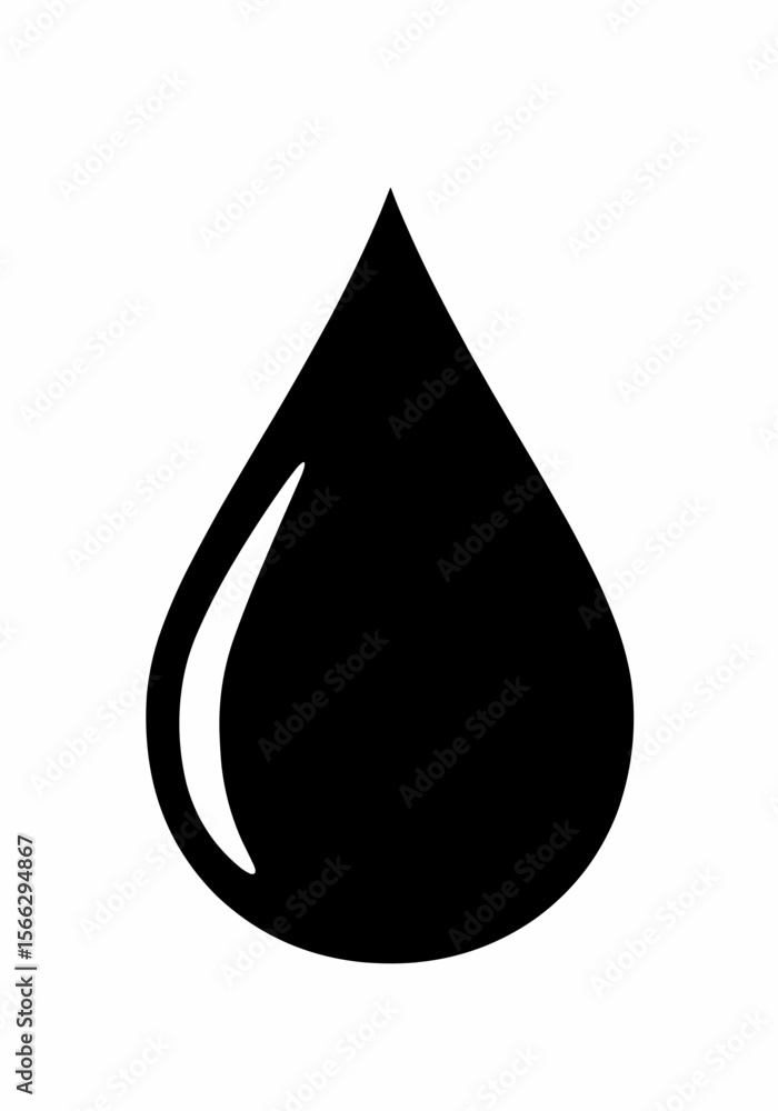 Poster Illustration of a single black water drop with a white reflection on a white background image view