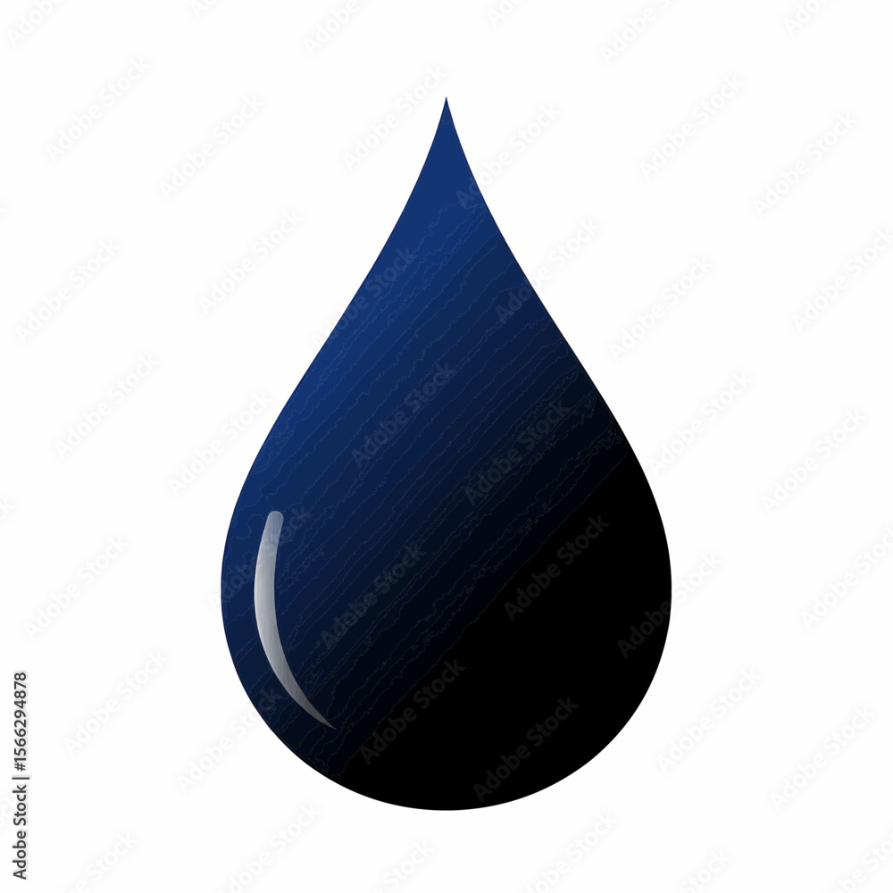 Poster a single dark blue teardrop shape with a glossy highlight isolated on a white background in simple s