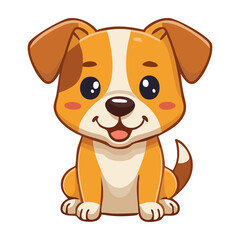 Happy cartoon puppy with orange and white fur sitting and smiling in a playful pose. PNG image, transparent background