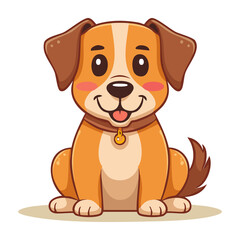 Cute cartoon dog sitting happily with a friendly expression and a collar in a playful illustration style. PNG image, transparent background