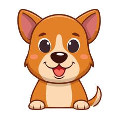 Happy cartoon dog with orange fur and big eyes sitting in a playful pose. PNG image, transparent background