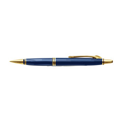 Elegant blue pen resting on a surface with a golden trim, ideal for writing or gifting on special occasions. PNG image, transparent background