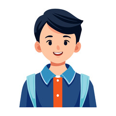 Young boy with a bright smile wearing a school uniform and backpack, exuding joy and enthusiasm. PNG image, transparent background