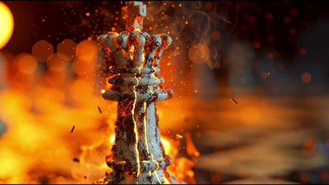 Burning Chess King in Lava &ndash; Dramatic Battle Scene Animation. Generative AI

