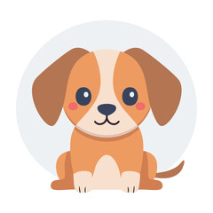 Cute cartoon puppy sitting calmly in a circular background with bright colors and cheerful expression. PNG image, transparent background