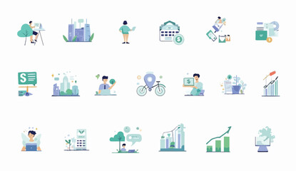 Collection of Business and Finance Themed Vector Icons on a White Background