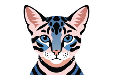 Realistic watercolor bengal cat portrait illustration on white background