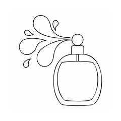 Outline a perfume bottle with spray droplets on a fragrance scent