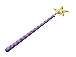 3D Of Purple and Gold Star Wand on Transparent Background