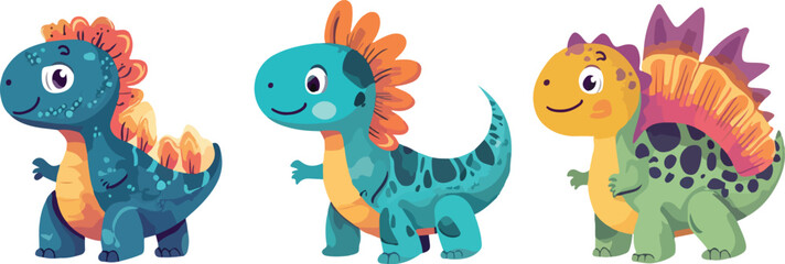 Naklejka premium Three Adorable Baby Dinosaurs Standing Together on a White Background Illustration