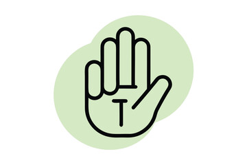 Set of simple linear icons representing various left hand gestures and actions