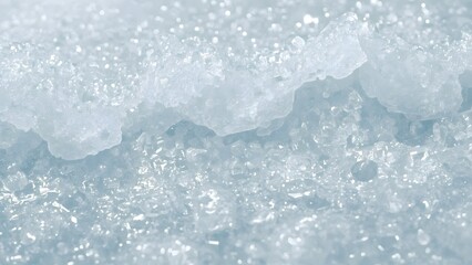 Close-up Texture of Sparkling Ice Crystals, Frozen Water Surface