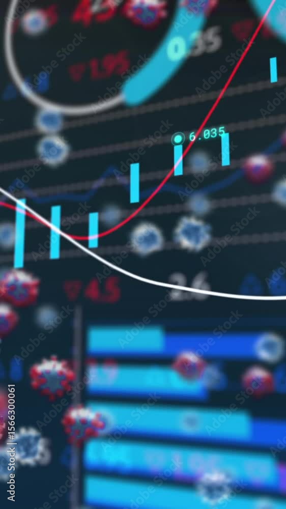 Poster animation of virus cells floating over data processing