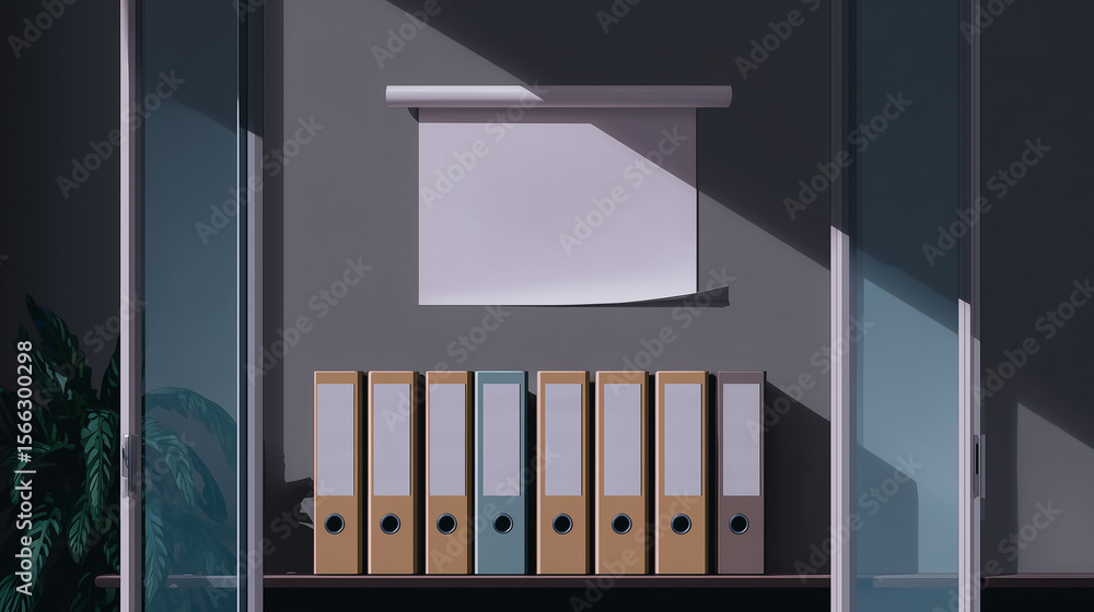 Aufkleber office files and memo: a meticulously arranged collection of file folders and a blank memo, symboliz