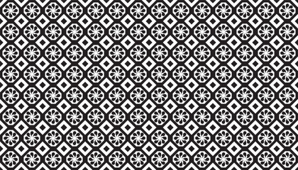 Traditional monochrome motif with flower-like elements arranged in rhombus shapes