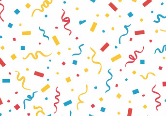 Festive confetti and streamers seamless pattern in primary colors