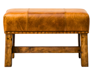 Vintage leather pommel horse bench with wooden legs on a transparent background