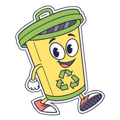 Recycle Bin with Cartoon Eyes and Smile - Cute Sticker Style Design for Eco-Friendly Branding, Waste Management, Recycling Campaigns & Sustainable Living