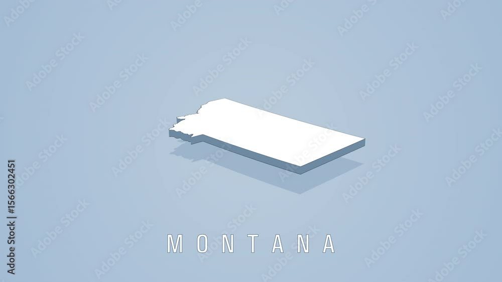 Poster clean white 3d shape of montana on pastel blue background with soft shadows. geometric isometric sta