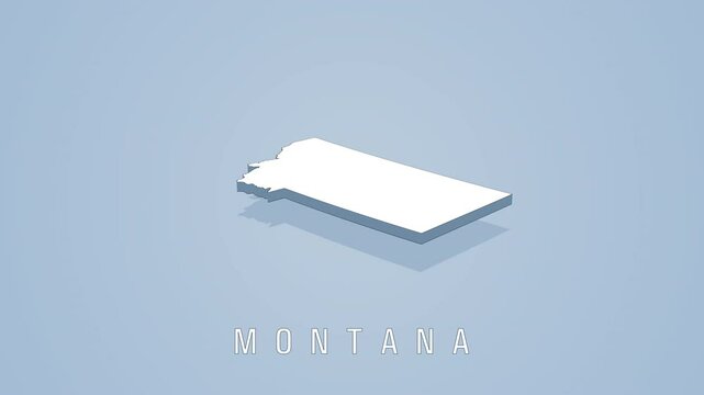 Clean white 3D shape of Montana on pastel blue background with soft shadows. Geometric isometric state map for geographic visuals and design projects.