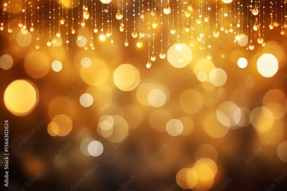 Poster elegant golden bokeh lights create a festive christmas background, with hanging string lights adding