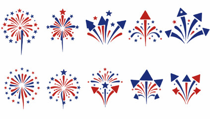 Set of Flat Fireworks Burst Icons – Independence Day 