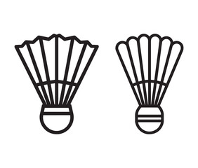 Badminton shuttlecock outline and solid silhouettes. Badminton racket and shuttlecock isolated.