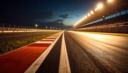 Fototapeta premium race track corner asphalt surface low angle view at night stadium